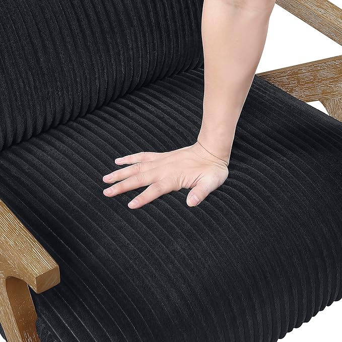 Lexicon Mid Century Modern Accent-Chair with Lumbar Pillow Brown Solid Wood Frame Comfy Corduroy Upholstered Lounge Arm Chair for Living Room/Bedroom/Office/Reading Nook Assembly Required Black