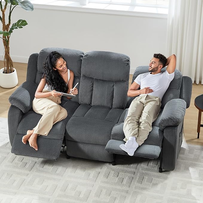 Jocisland Reclining Couch Power Reclining Sofa with Dual Wingback 3 Seater Recliner Sofa Recliner Couches for Living Room(Dark Gray)