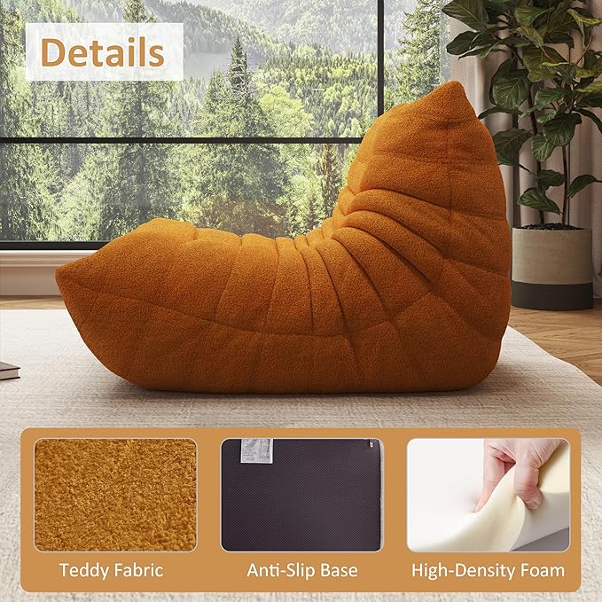 Bean Bag Chairs for Adults Floor Gaming Bean Bag Chair Memory Foam BeanBag Chair Bean Bag Sofa with Filler Faux Fur Fireside Beanbags Lazy Sofa for HomeApartment or Gaming Venue (Yellow Single)