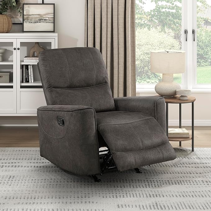 Lexicon Manual Rocker Recliner Chair Polished Microfiber Manual Reclining Chair with Overstuffed Backrest Comfy Nursery Recliner for Living Room/Office/Bedroom/Apartment Easy Assembly Chocolate