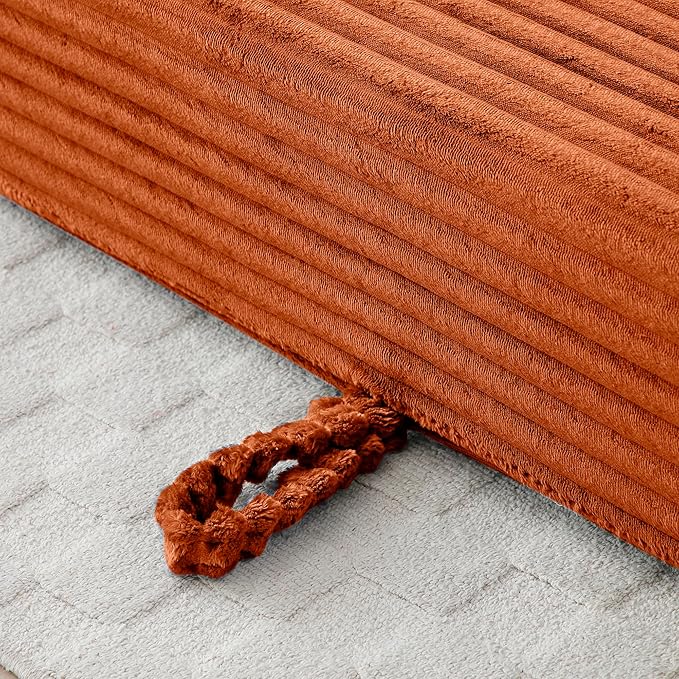73 Convertible Sofa Bed 2 in 1 Corduroy Folding Couch with Pillows No Assembly Boneless Compression Sofa in Box Loveseat with Side Storage Pocket for Apartment Living Room Orange