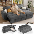 Vipbear Sectional Sleeper Couch with Pull Out Sofa Bed L Shaped Plush Corduroy Couch with Reclining Backrest &amp Storage &amp USB Charging Convertible Cloud Sectional Sofa Bed for Living Room Gr