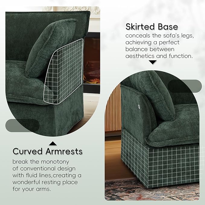 Merax 47.2 Oversized Accent Chair with Dual-Port Charging Skirted Base Deep and Wide Seat Cloud-Like Comfy Single Sofa Modern Design for Living Room&ampApartment ChenilleGreen