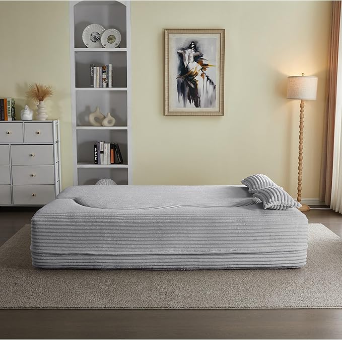 2-in-1 Folding Convertible Sofa Bed78 Inch Convertible Boneless Couch with Pilow Foldable Matress Corduroy Loveseat Sleeper Pull Out Bed Floor Sofa Modular Futon Couch (Corduroy Light Grey)