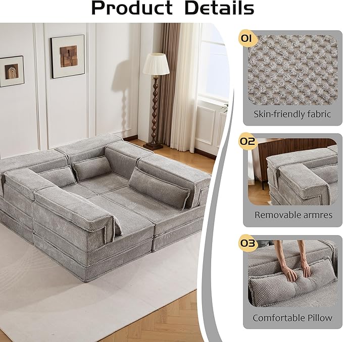 KEIKI 2Seat Modular Velvet Sofa Couch with Chaise Memory Foam for Living Room Apartment Living Style Conscious Homeowners Soft Plush Comfortable Cozy Relaxing Contemporary Design Light Grey