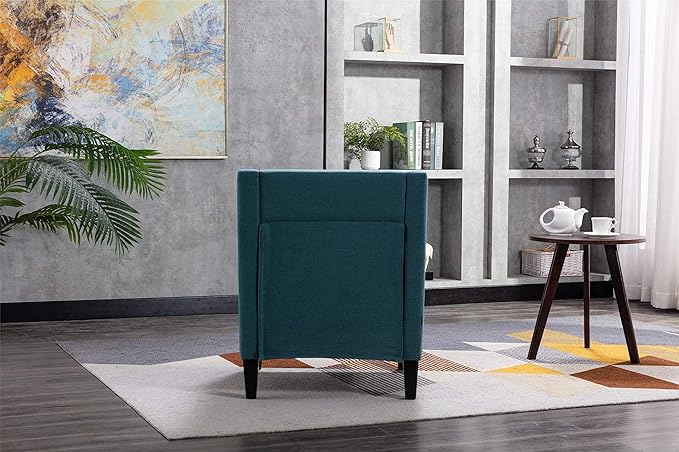 Accent Armchair Living Room Chair with Nailheads and Solid Wood Legs Teal Linen