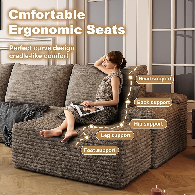 136 Sectional Couches for Living Room Modern Modular Sofa with L-Shape Couchs Upholstered Boneless Couch Deep Seat Sectional Couch with Chaise (Camel Right Facing Chaise+3Seaters)