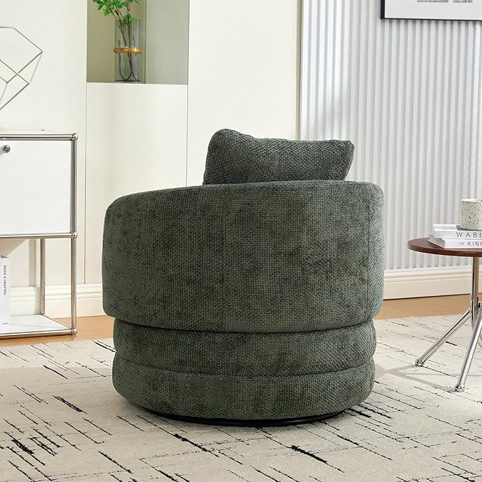 Swivel Accent Chair 360 Degree Round Single Sofa Armchair with Pillow Upholstered Comfy Swivel Barrel Chair for Living Room Bedroom Reading Room (Green)