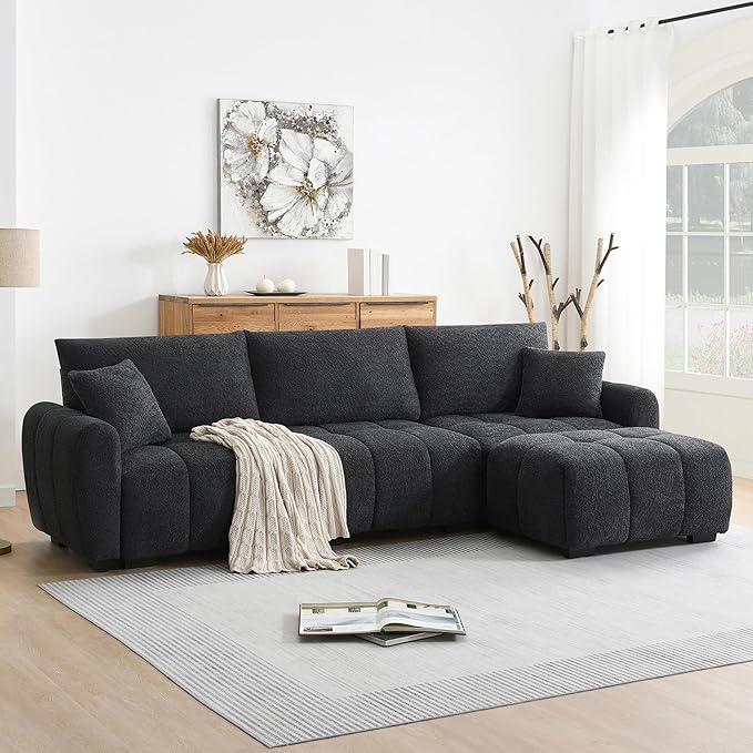 Oversized Modular Sectional SofaGifts for Women MenL Shaped Sectional Couches for Apartment110 inch 4 Seat Modular Couch with Movable OttomanBoucleBlack