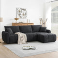 110 Modular Sectional Sofa with Pull-line Design Boucle Fabric L-Shape Upholstered Couch with Extra-Large Seat and Movable Ottoman Free Combination Sturdy Metal &amp Wood Frame (Black-04)
