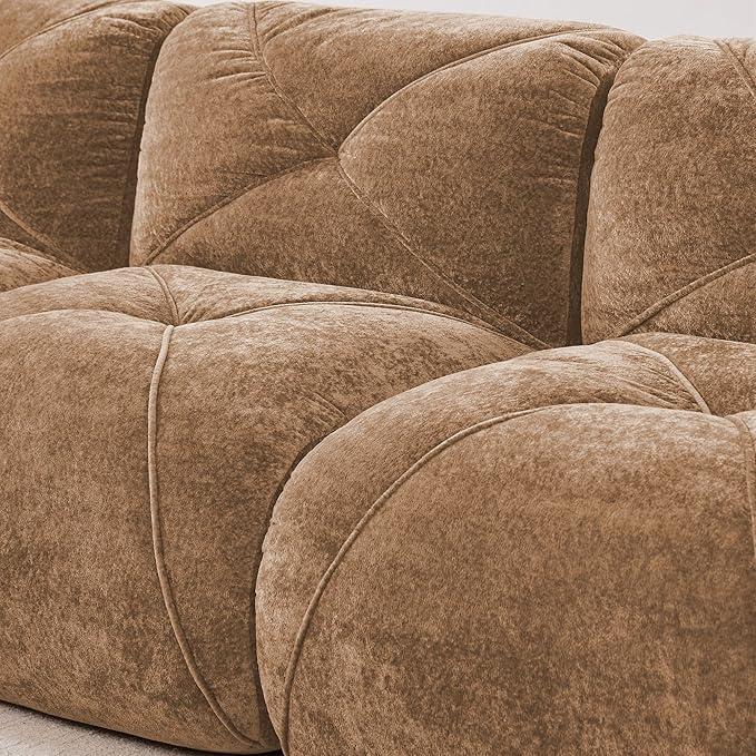 110-Inch Cloud Sectional Couches L-Shaped 4 Seat Boneless Modular Sofa with Ottoman Velvet Tufted Upholstered Boneless Couch Floor Full Foam Sofas for Living Room