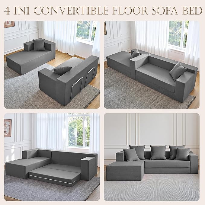 YINIX 106 Modular Sectional Sofa Modern Cloud Couch with L-Shape Chaise Upholstered Boneless Couches with Deep Seat Comfy Corduroy Sofa for Living Room Bedroom No Assembly (Grey)