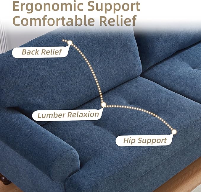 81” Rolled Arm Sofa Couch with Storage Mid Century Modern Decor Loveseat Couches for Living Room Button Tufted Upholstered Small Couch for Bedroom Apartment (Blue)