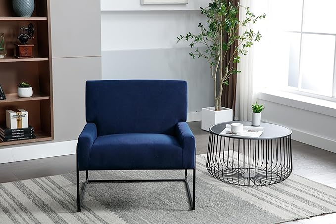 Generic Accent Chair Modern Industrial Slant Armchair with Metal Frame Premium High Density Soft Single Chair for Living Room Bedroom Navy