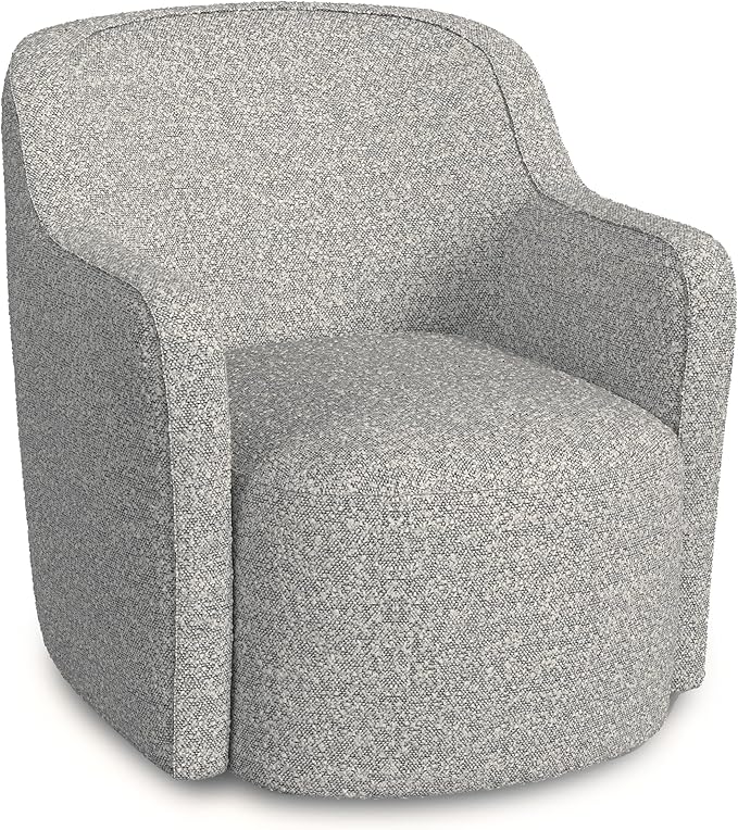 Spatial Order Upholstered 360° Barrel Back Swivel Chair | Accent Chairs for Living Room &amp Bedroom | Decorative Home Furniture White Boucle with Gray Yarn