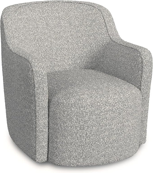 Spatial Order Upholstered 360° Barrel Back Swivel Chair | Accent Chairs for Living Room &amp Bedroom | Decorative Home Furniture White Boucle with Gray Yarn