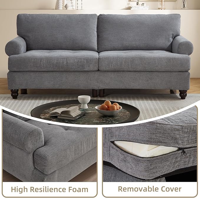 81” Sofa Couch with Storage Mid Century Modern Decor Loveseat Couches for Living Room Button Tufted Upholstered Small Couch for Bedroom Apartment (Gray)