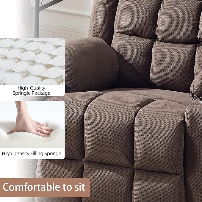 Swivel Rocker Recliner Chair for Adults with Massage and Heat Cup Holders and Side Pockets Glider Rocking Reclining Single Sofa Chair for Living Room (Cocoa)