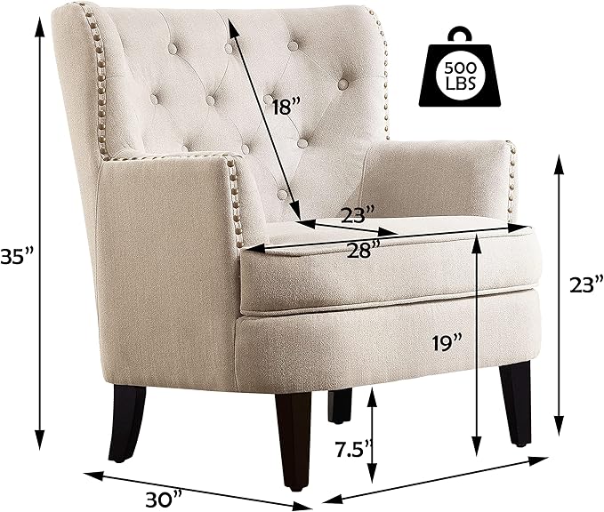 Rosevara Atlas Mid-Century Modern Upholstered Lounge Arm Chair - Tufted Small Cozy with Soft Cushion for Living Room Bedroom Small Spaces