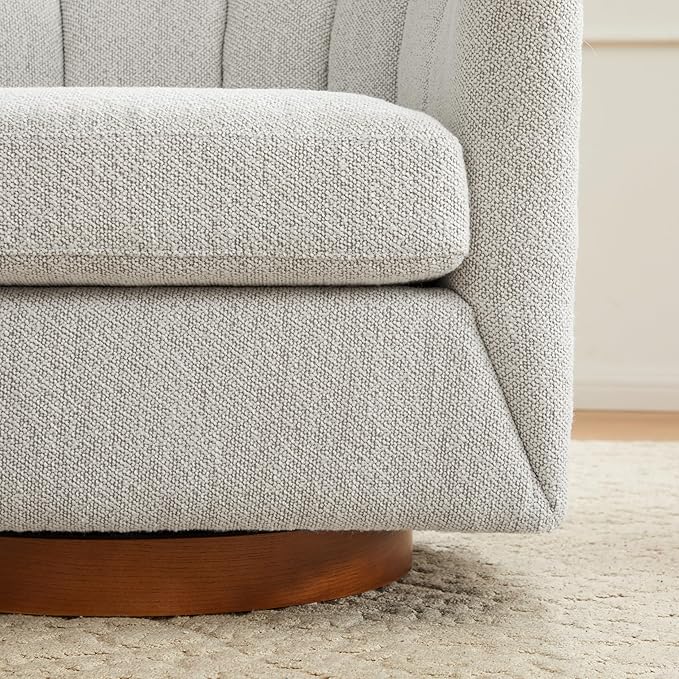 SITJOY Swivel Accent Chair Mid Century Modern Barrel Armchair with Solid Ash Wood Base Upholstered Chair for Living Room Bedroom Fabric in Ivory Set of 2