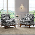 Floral Accent Chair Set of 2 Upholstered Armchair with Solid Legs Comfy Reading Single Sofa with Spring-Padded Cushion for Bedroom Black