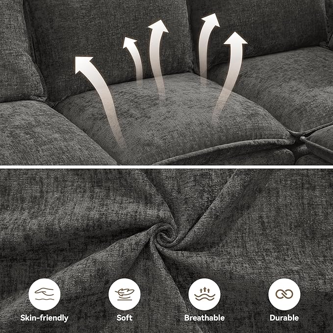 105 Cloud Modular 4 Seater Sofa with 2 Storage Ottoman Modern Upholstered Sofa Storage Sofa Couch Deep Seat U Shape Sectional Sofa Chenille Comfy Couch with Armrests for Living Room Dark Grey | Mo