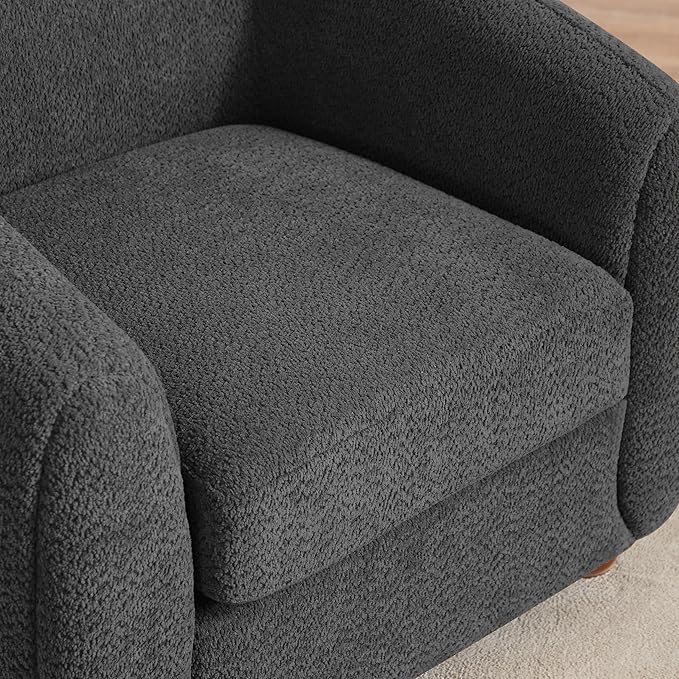 VANOMi Accent Living Room Chairs Mid Century Modern Armchair with Cushion Sherpa Comfy Chair for Bedroom Reading Nook Apartment Dark Grey