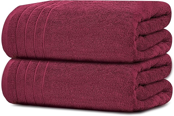 Tens Towels Pack of 2 Extra Large Bath Sheets 35 x 70 Inches 100% Cotton Larger &amp Lighter Weight Quicker to Dry Super Soft &amp Absorbent Oversized Bath Towels Burgundy