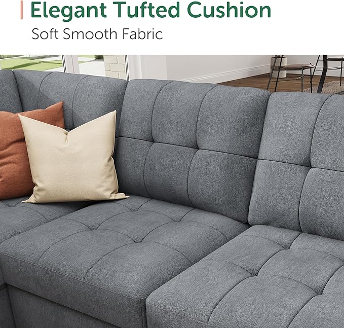 HONBAY Sectional Sleeper Sofa Sleeper Sofa Couch with Storage Chaise Sectional Couch with Pullout Bed for Living Room Bluish Grey