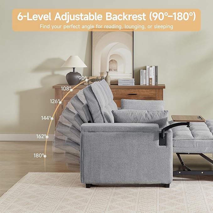 65'' Chaise Lounge Chair Indoor 3-in-1 Convertible Sofa Bed with Pull-Out Design 360° Swivel Side Table Modern Granular Velvet Couch Bed for Living Room Small Space &amp Apartment-Friendly