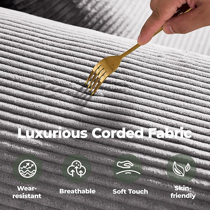 78 Inch Convertible Sofa Bed Corduroy Boneless Couch with Fixed Frame and 4 Pillows Modular Sectional Couch for Living Room Bedroom Studio Floor Bed Loveseat Sofa (Grey)