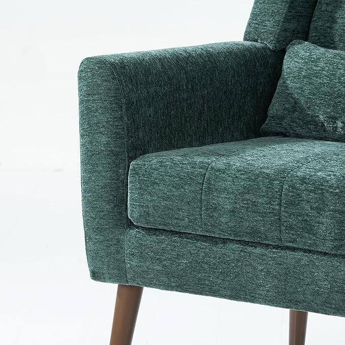 Bellemave Modern Accent ChairChenille Fabric Reading Living Room Side ChairSingle Sofa with Wood Legs Armchair for Living Room Bedroom(Blackish Green)