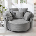 360° Swivel Accent Chair with 5 Throw Pillows Adjustable Phone Holder Corduroy Fabric Round Sofa Chair Barrel Chair with Semi-Wraparound Design for Living Room Office and Hotel (Gray1)