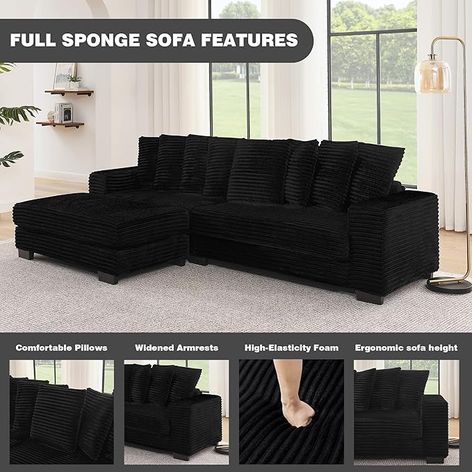 Comfortable Compression L-Shaped Modular Combination Sofa Compression Combination Modern Minimalist Corduroy Sofa Suitable for Living Room and Bedroom (Black2)