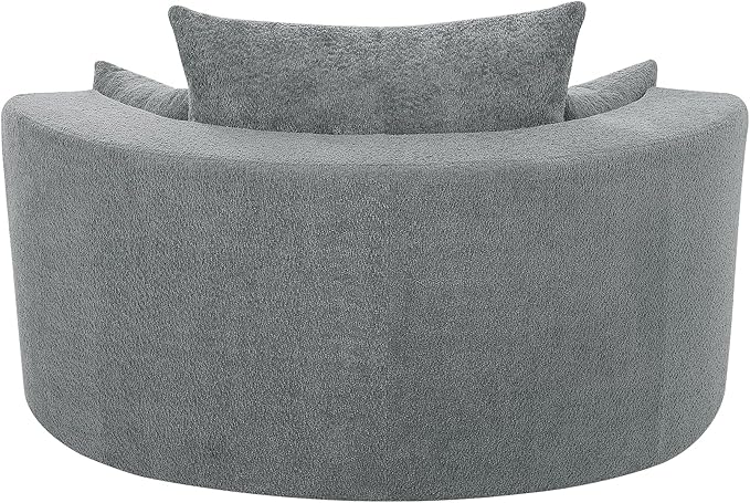Oversized Round Swivel Chaise Modern 360°Swivel Barrel Chair with 3 Pillows Comfy Chenille Chaise Lounge Chair Indoor Single Cloud Circle Sofa for Living Room Bedroom Office (Grey)