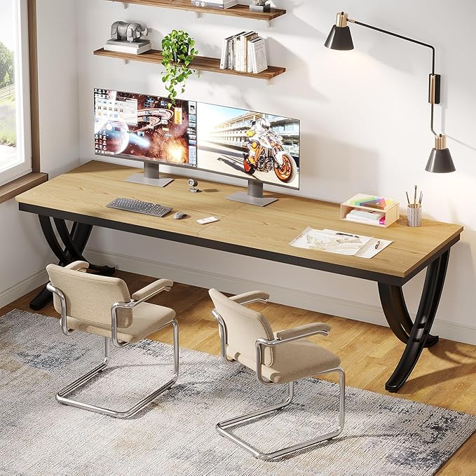 Tribesigns 2 Person Office Computer Desk 78.7-Inch Extra Long Desk Large Double Desk for Two People Workstation Work Desk for Home Office with Stylish Legs (Natural)