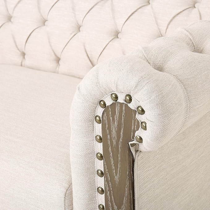 78.75 Upholstered Chesterfield Couch Modern 3 Seater Sofa with Tufted Back and Square Arms Wood Leg Nailhead Sofa for Living Room/Office/Apartment/Small Space Polyester Beige