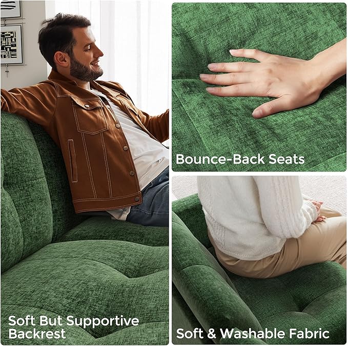 84 Oversized Sectional Chaise with Storage Large Chaise Lounge with Adjustable Armrest Chenille Cloud Couches for Living Room Apartment Home Theater Green