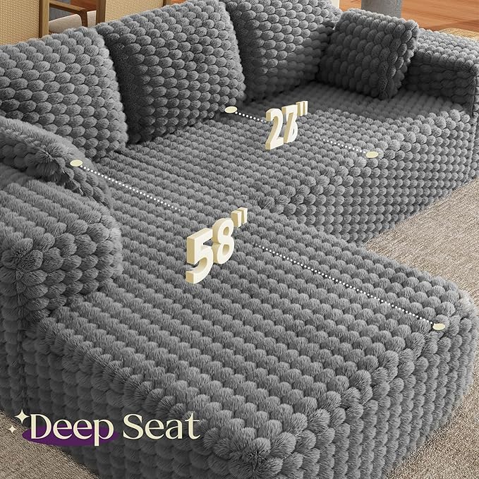 VanAcc 106’’ Oversized Modular Sectional Sofa Deep Seat Cloud Couch with Corduroy Upholstery L Shaped Boneless Sofas Easy No-Assembly Lounge Couches for Living Room Grey