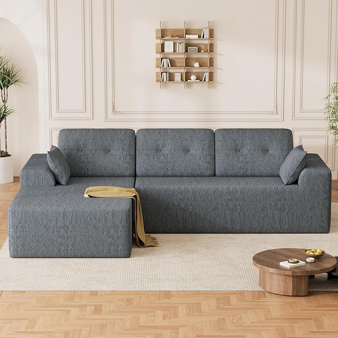 Ball &amp Cast 106 Boneless Sectional Sofa Chenille Modular L Shaped Couch with Deep Seat Chaise Cloud Style Oversized Sectional Couch for Living Room No Assembly Left Facing Grey
