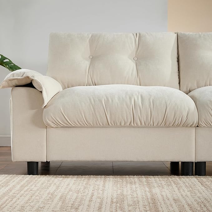 Ball &amp Cast Modular L Shaped Sectional Sofa with Movable Storage Ottoman and Dual-Port Charging4 Seater Comfy Cloud Couch W/Side Storage Pockets &amp Cup Holderfor Living RoomApartmentBeige1