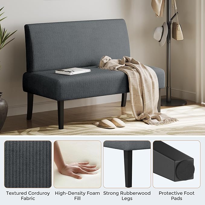 Yaheetech Small Mini Sofa Couch Armless Loveseat Futon for Bedroom Corduroy Fabric &amp Easy Assembly for Small Spaces Living RoomDormOfficeApartment Dark Grey