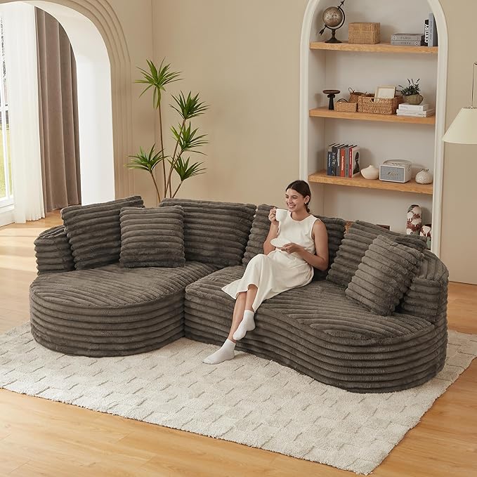 121 Modular Sectional Sofa Oversized Cloud Couch with Deep Seat L Shaped Sofa with Left Chaise Corduroy Boneless Sleeper Sofa Couch No Assembly Needed for Living Room Apartment Brown