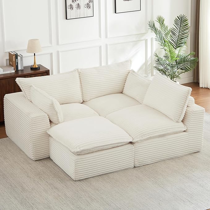 KEIKI 110 Cloud Sectional Sofa with Ottoman Convertible L-Shape Couch for Apartments Space-Saving Modular Design for Small Living Rooms &amp Modern Homes