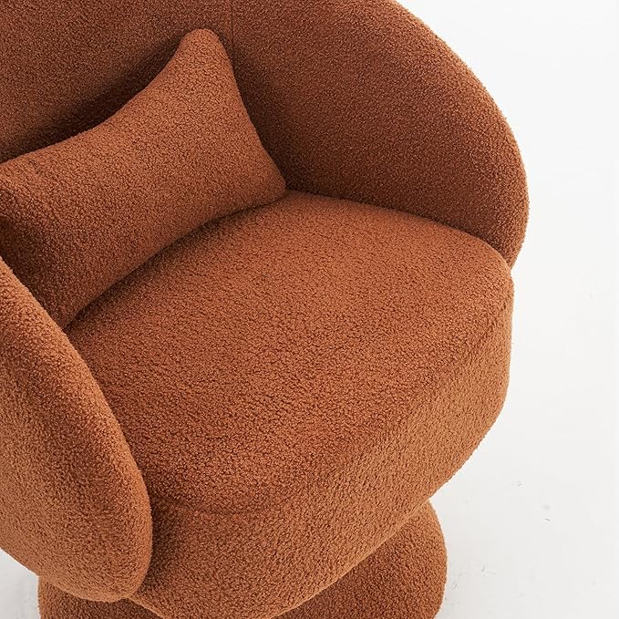Swivel Barrel Chair Set of 2 Upholstered Swivel Cuddle Accent Chairs for Living Room Comfy 360°Small Round Boucle Sherpa Barrel Armchair for Bedroom Nursery (CaramelTeddy)