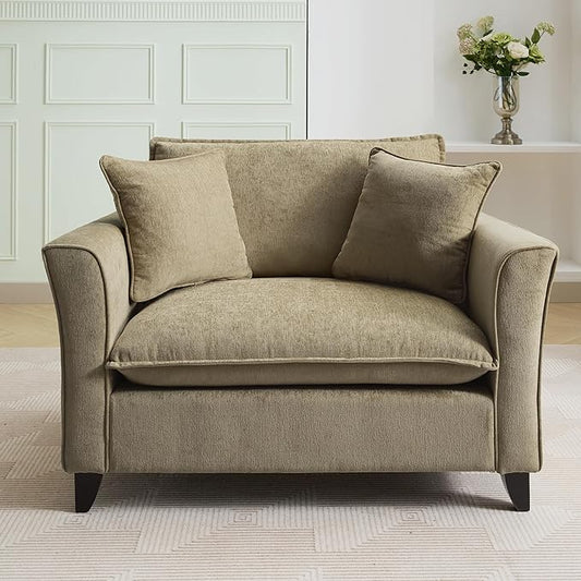 46.30 Oversized Armchair Chenille Fabric Comfy Chair and a Half Single Sofa with Pillow for Living Room Bedroom Office Apartment Green