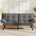 Vipbear Convertible Futon Sofa BedGrey Linen Futon Couch with Detachable CushionAdjustable Backrest &amp ArmrestModern Small Recliner Loveseat Sleeper Couch for Living RoomOfficeApartment
