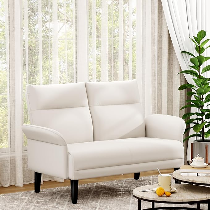 Yongchuang Small Couch 46 Beige Faux Leather Loveseat Sofa for Living Room Bedroom Love Seat Mini Couch with Arm Rest