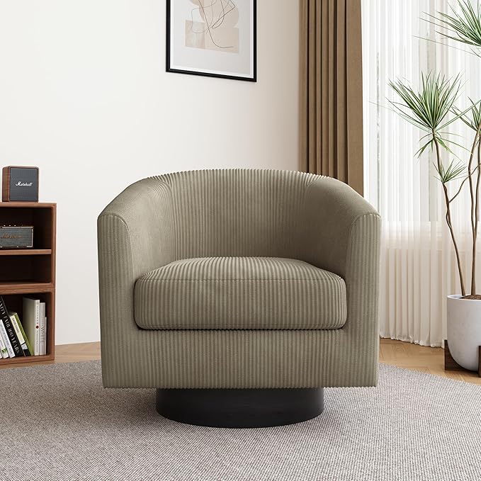 Lumibee Swivel Accent Barrel Chairs Upholstered Comfy Swivel Round Barrel Chair 360° Rotation Single Sofa Club Armchair for Living Room Reading Room Bedroom Corduroy Camel