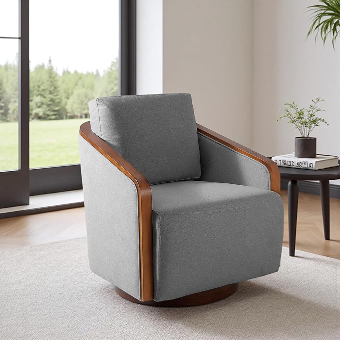 Swivel Barrel Accent Chair Mid Century Modern Arm Chair for Living Room Bedroom Comfy Club Reading Lounge Sofa Corner Chairs for Adults(Chenille Light Grey Set of 2)